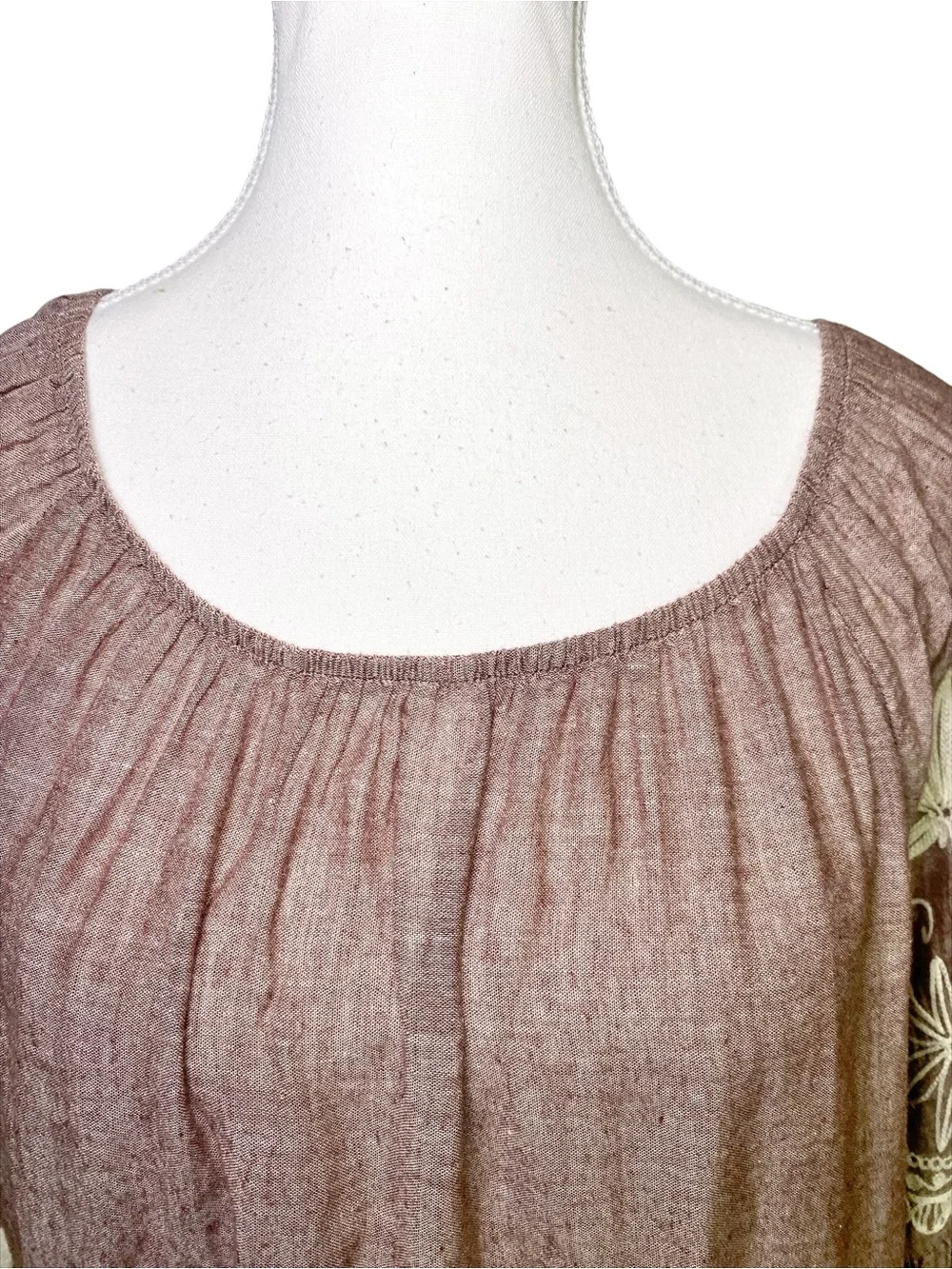 Indigo Soul Boho Embroidered Fringe Peasant Dress Brown Size XL